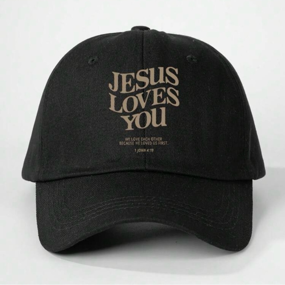 Jesus Loves You Embroidered Black Baseball Cap